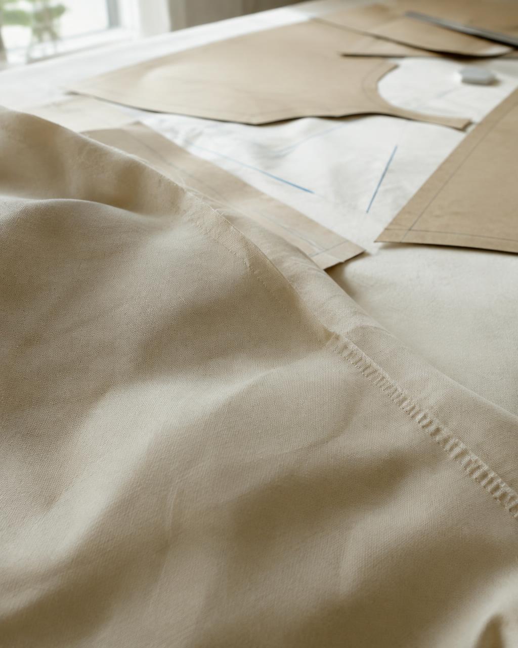 Close-up of heavyweight fabric and garment construction